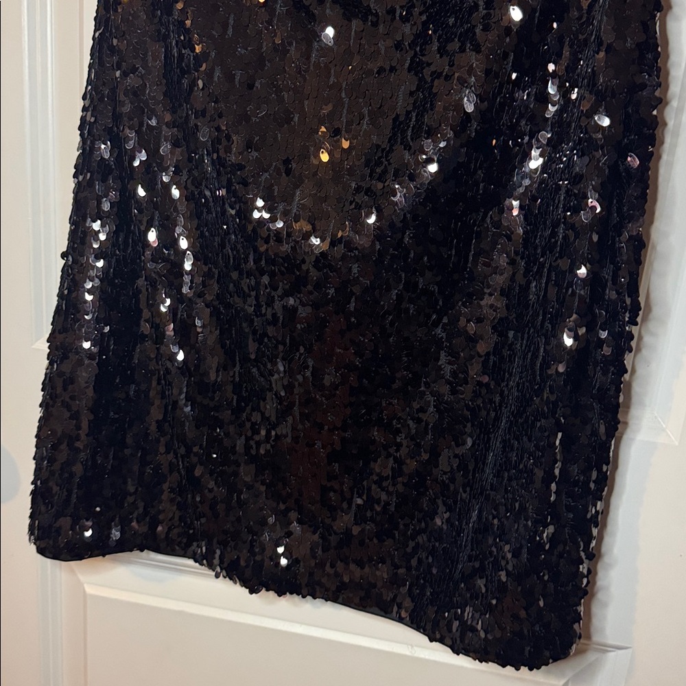 Aidan Mattox Solid Black Sequin Mini Strapless Dr… - image 2